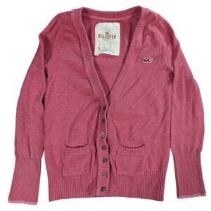 Hollister Womens Pink Button Front Cardigan Sweater Small 100% Cotton Logo